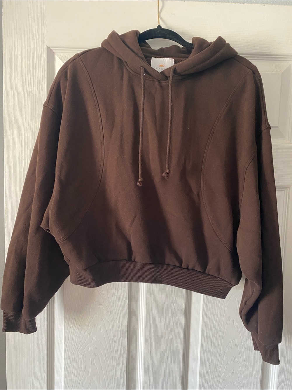 Women's Brown Cropped Hooded Crewneck Sweatshirt